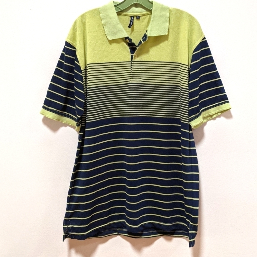 True Rock Men's Green/Blue Short Sleeve Striped Polo Shirt Size Large